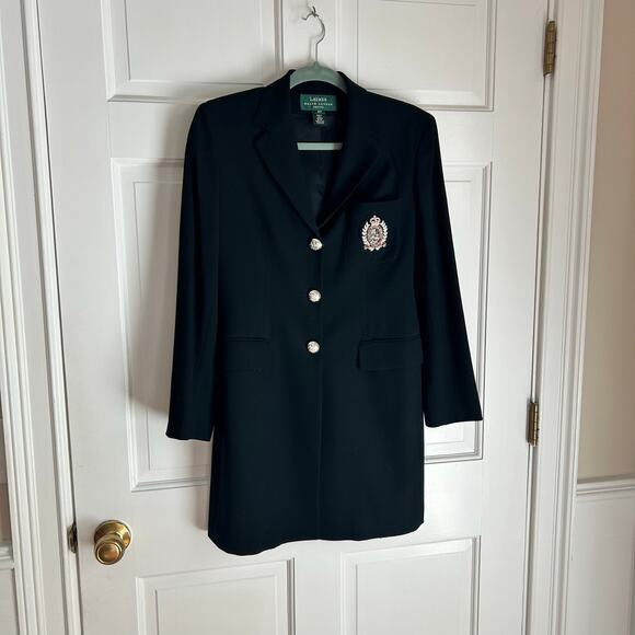 Lauren Ralph Lauren Black Wool Peacoat Crown Crested Silver Buttons Size 4P - Picture 1 of 6